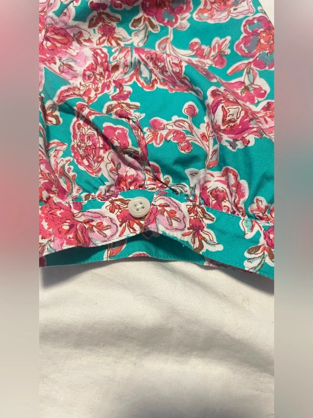 J. CREW Women’s Turquoise  Floral Paisley V-Neck SS Top  Blouse Size XS